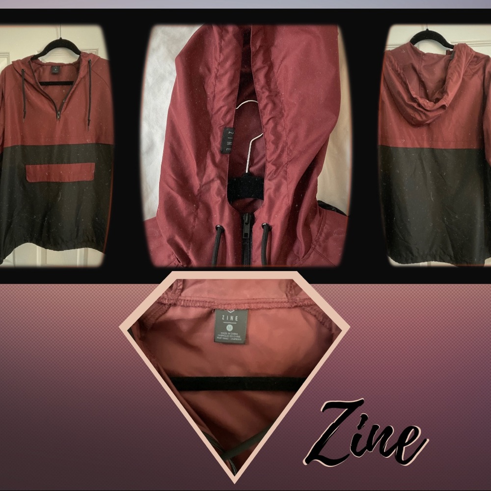 Burgundy Zine Pullover Windbreaker, Size: Medium